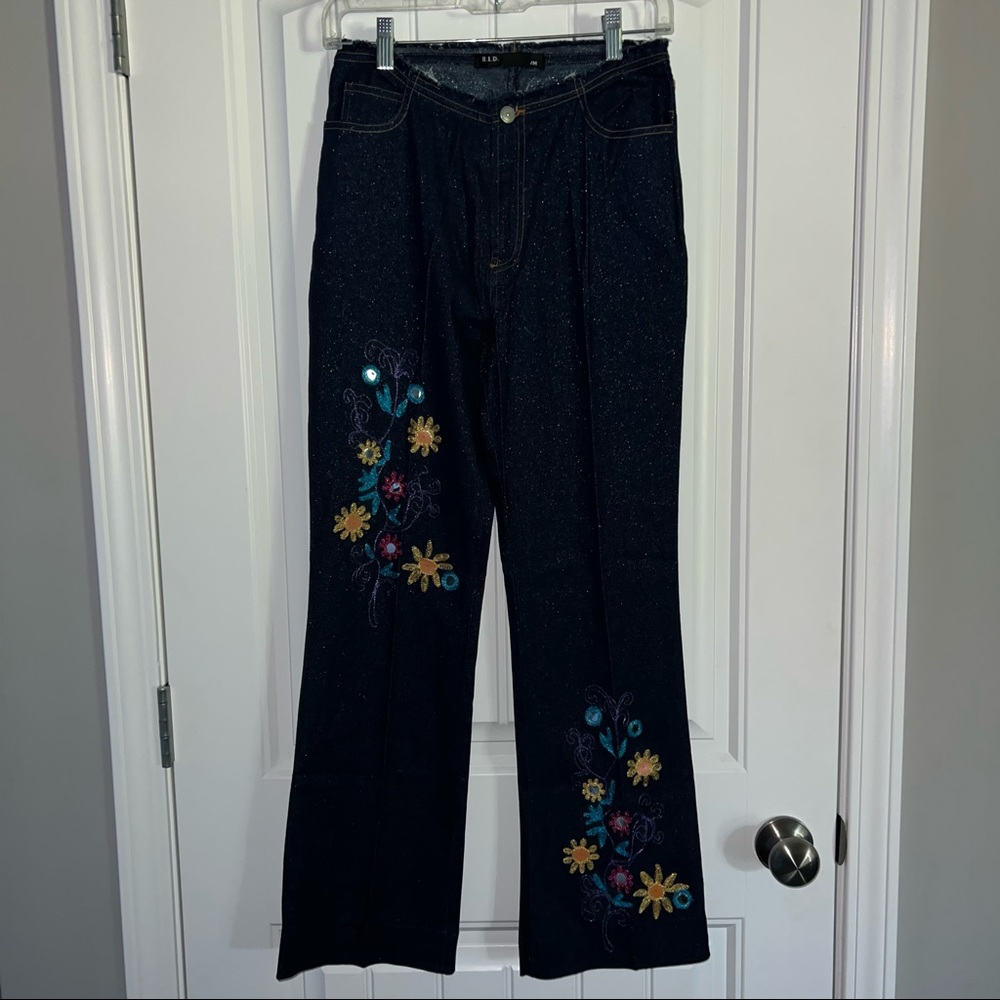 H.I.D vintage denim jeans 60’s flower bell bottoms flared M Medium